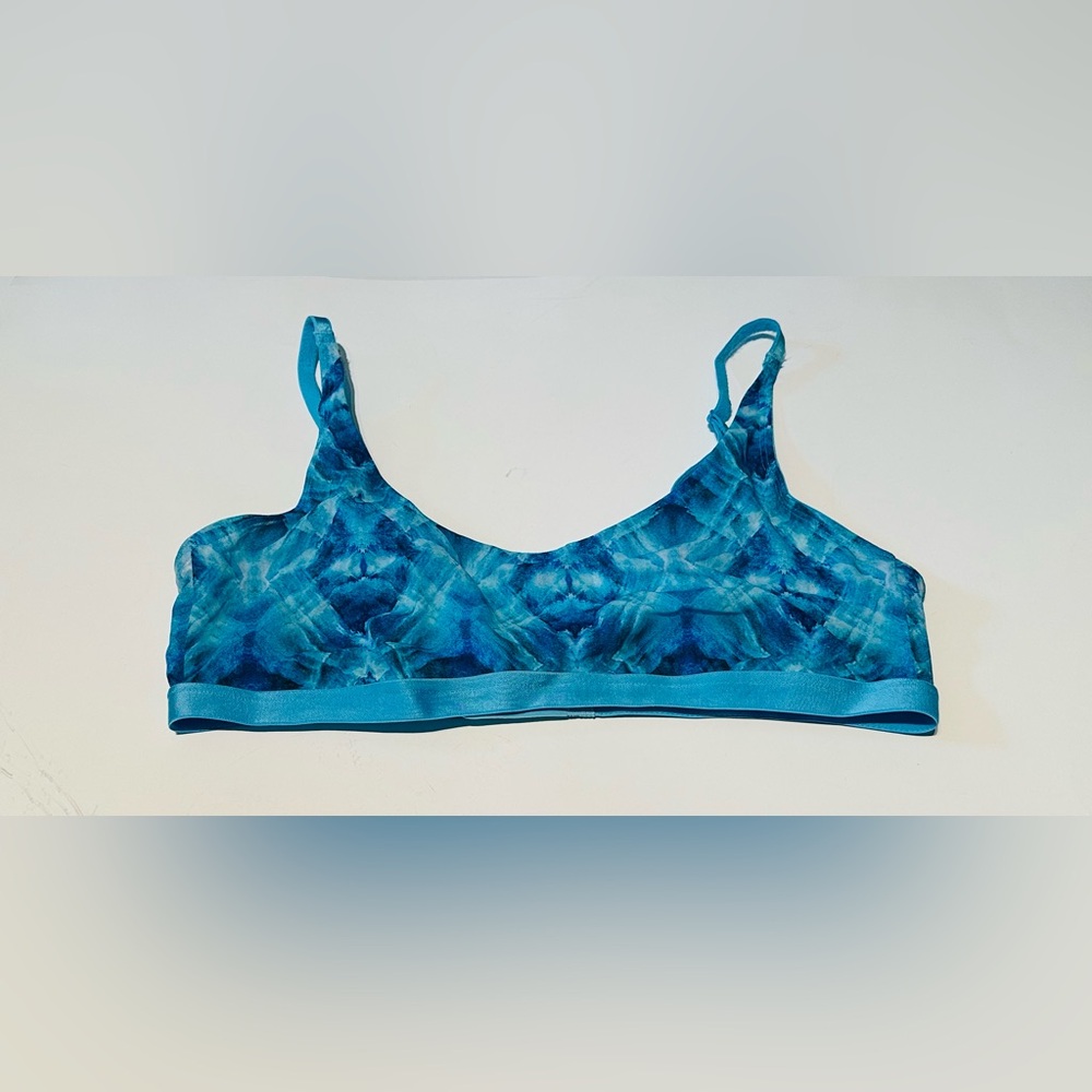Parade Silky Mesh Scoop Bralette in Blue Tie-Dye Size: Large